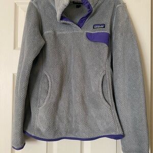 Patagonia Heather Gray and Violet Snap-T Fleece